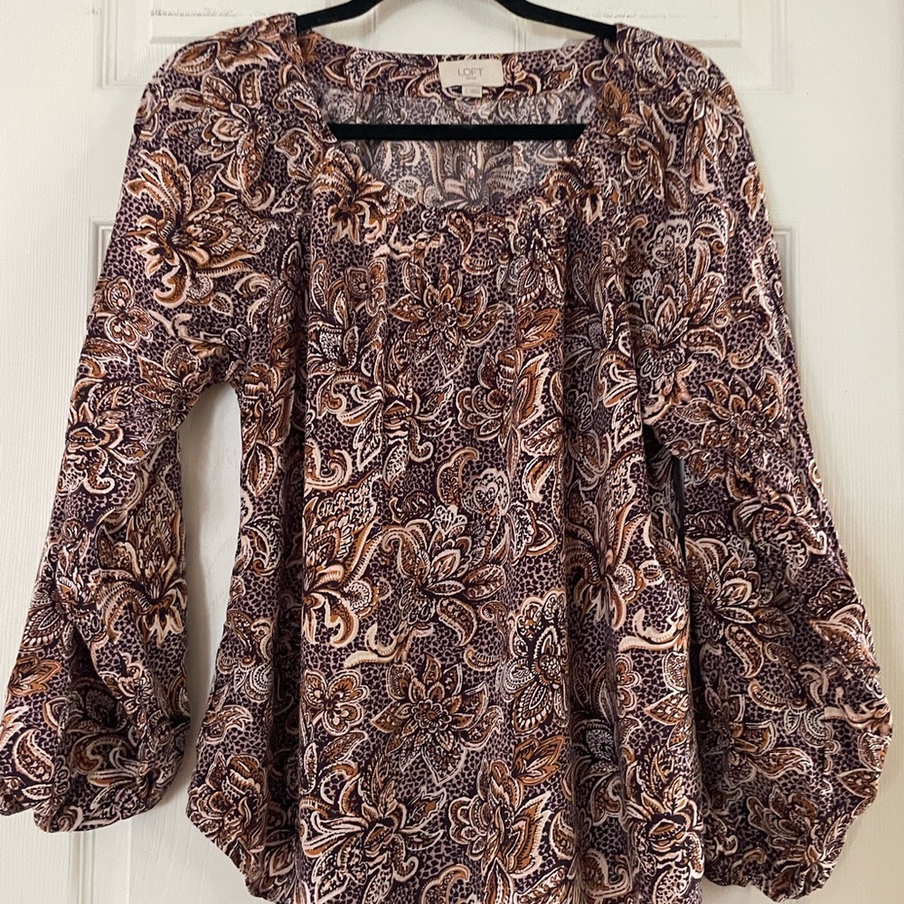 LOFT Brown Paisley Floral Peasant Blouse - Picture 2 of 4